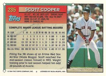 1994 Topps Scott Cooper # 235 Boston Red Sox