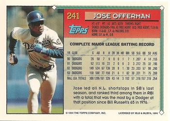 1994 Topps Jose Offerman # 241 Los Angeles Dodgers