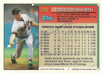1994 Topps Todd Frohwirth # 242 Baltimore Orioles