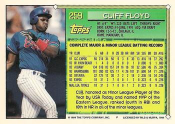 1994 Topps Cliff Floyd FS # 259 Montreal Expos