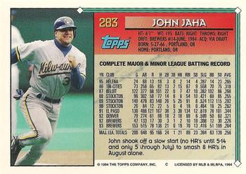 1994 Topps John Jaha # 283 Milwaukee Brewers