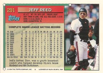 1994 Topps Jeff Reed # 291 San Francisco Giants