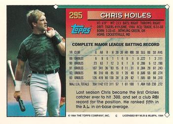 1994 Topps Chris Hoiles # 295 Baltimore Orioles