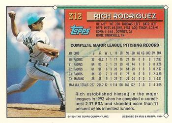 1994 Topps Rich Rodriguez # 312 Florida Marlins