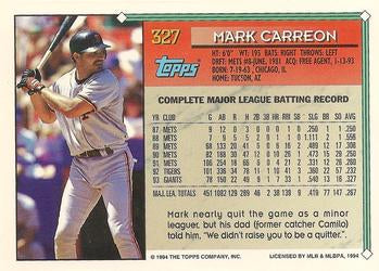1994 Topps Mark Carreon # 327 San Francisco Giants