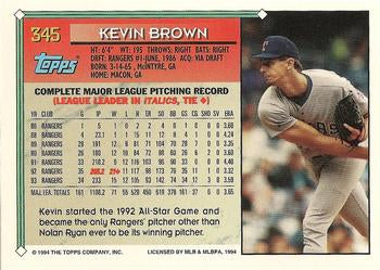 1994 Topps Kevin Brown # 345 Texas Rangers
