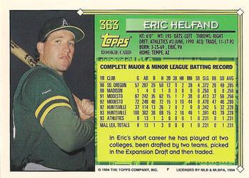 1994 Topps Eric Helfand FS, RC # 363 Oakland Athletics