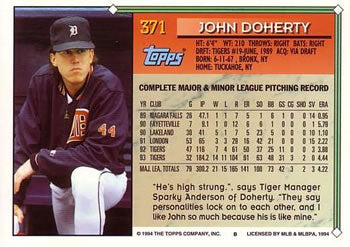 1994 Topps John Doherty # 371 Detroit Tigers