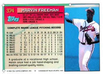 1994 Topps Marvin Freeman # 374 Atlanta Braves