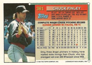1994 Topps Chuck Finley # 381 California Angels