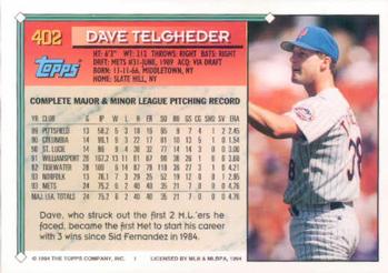 1994 Topps Dave Telgheder # 402 New York Mets