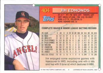 1994 Topps Jim Edmonds # 404 California Angels