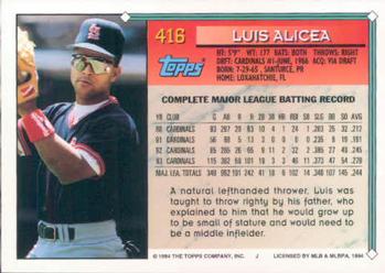 1994 Topps Luis Alicea # 416 St. Louis Cardinals