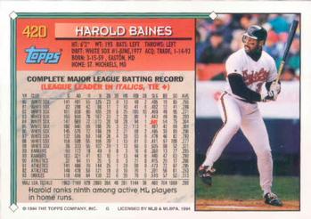 1994 Topps Harold Baines # 420 Baltimore Orioles