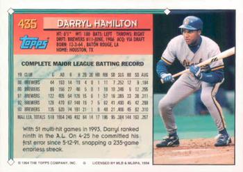 1994 Topps Darryl Hamilton # 435 Milwaukee Brewers