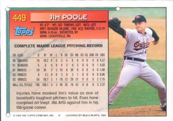 1994 Topps Jim Poole # 449 Baltimore Orioles
