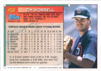 1994 Topps Tim Worrell RC # 458 San Diego Padres