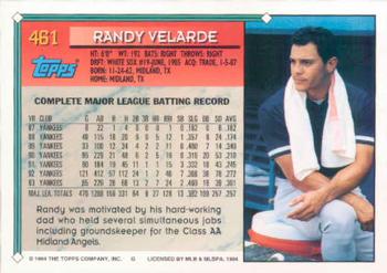 1994 Topps Randy Velarde # 461 New York Yankees