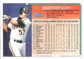1994 Topps Jerry Goff #463 Pittsburgh Pirates