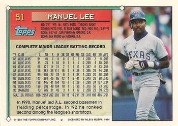 1994 Topps Manuel Lee # 51 Texas Rangers