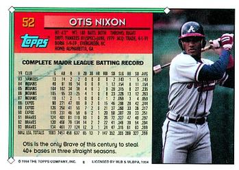 1994 Topps Otis Nixon # 52 Atlanta Braves