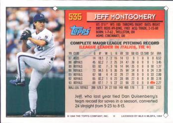 1994 Topps Jeff Montgomery # 535 Kansas City Royals