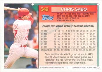 1994 Topps Chris Sabo # 542 Cincinnati Reds