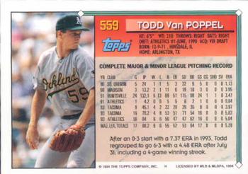 1994 Topps Todd Van Poppel # 559 Oakland Athletics