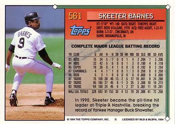 1994 Topps Skeeter Barnes # 561 Detroit Tigers