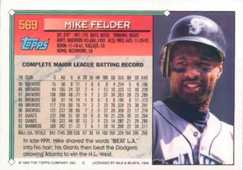 1994 Topps Mike Felder # 569 Seattle Mariners
