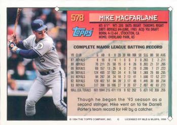 1994 Topps Mike Macfarlane # 578 Kansas City Royals