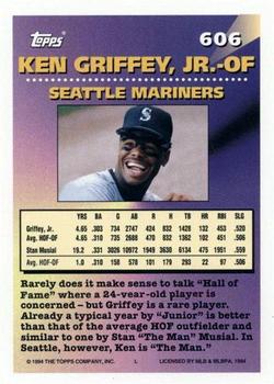 1994 Topps Ken Griffey, Jr. MOG # 606 Seattle Mariners