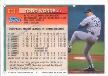 1994 Topps Todd Worrell # 611 Los Angeles Dodgers