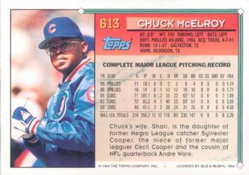 1994 Topps Chuck McElroy # 613 Chicago Cubs