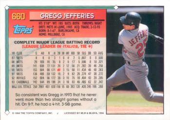 1994 Topps Gregg Jefferies # 660 St. Louis Cardinals