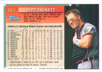 1994 Topps Jeff Tackett # 664 Baltimore Orioles