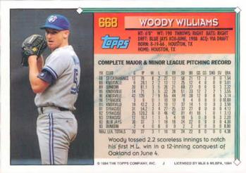 1994 Topps Woody Williams # 668 Toronto Blue Jays