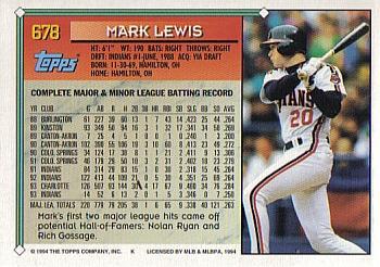 1994 Topps Mark Lewis # 678 Cleveland Indians