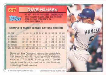 1994 Topps Dave Hansen # 697 Los Angeles Dodgers