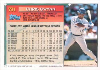 1994 Topps Chris Gwynn # 731 Kansas City Royals
