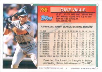 1994 Topps Dave Valle # 736 Seattle Mariners