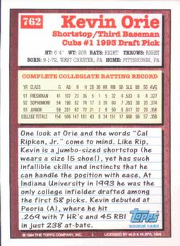 1994 Topps Kevin Orie DPK, RC # 762 Chicago Cubs