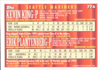1994 Topps Kevin King / Erik Plantenberg CA, RC # 774 Seattle Mariners