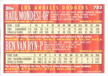 1994 Topps Raul Mondesi / Ben Van Ryn CA, RC # 783 Los Angeles Dodgers