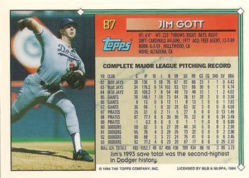 1994 Topps Jim Gott # 87 Los Angeles Dodgers