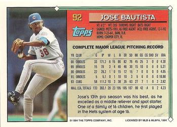 1994 Topps Jose Bautista # 92 Chicago Cubs