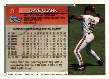 1994 Topps Traded Dave Clark 6T Pittsburgh Pirates