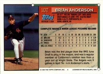 1994 Topps Traded Brian Anderson RC 10T California Angels