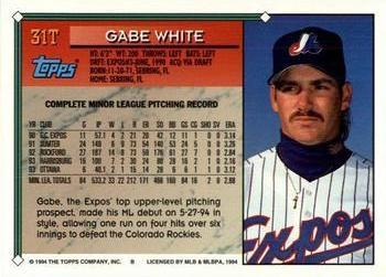 1994 Topps Traded Gabe White 31T Montreal Expos