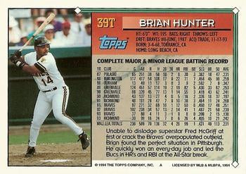 1994 Topps Traded Brian Hunter 39T Pittsburgh Pirates